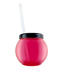 BARCONIC® PINK FISHBOWL PLASTIC DRINKWARE - 20 OUNCE - WITH LID AND STRAW